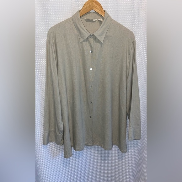 Women’s FRENCH LAUNDRY oatmeal linen blend buttoned shirt size XL - Picture 2 of 15
